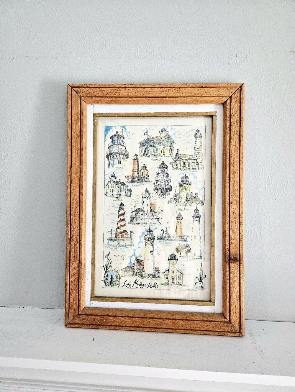 Vintage Framed Original B.Csatary Illustrated 'Lake Michigan Lights' Collage Art